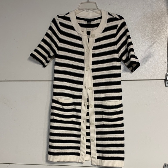 SANCTUARY WOMENS BUTTON FRONT KNIT BLACK WHITE STRIPE MINI DRESS SMALL - Picture 2 of 7